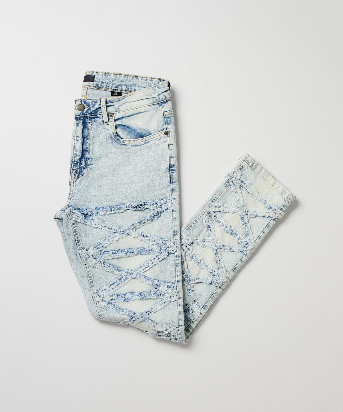 Reason Clothing Signature Crisscross Kids Distressed Skinny Jeans - Light Blue