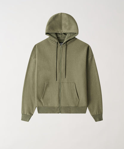 Reason Clothing Exclusive Essential Boxy Fit Zip Up Hoodie - Olive Green
