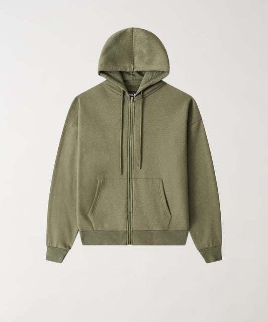 Reason Clothing Exclusive Essential Boxy Fit Zip Up Hoodie - Olive Green