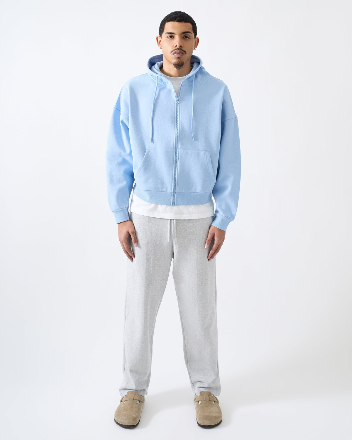 Reason Clothing Special Offer Essential Boxy Fit Zip Up Hoodie - Blue