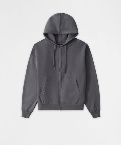 Reason Clothing Featured Essential Boxy Fit Zip Up Hoodie - Dark Grey