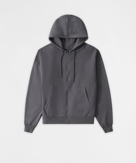 Reason Clothing Featured Essential Boxy Fit Zip Up Hoodie - Dark Grey