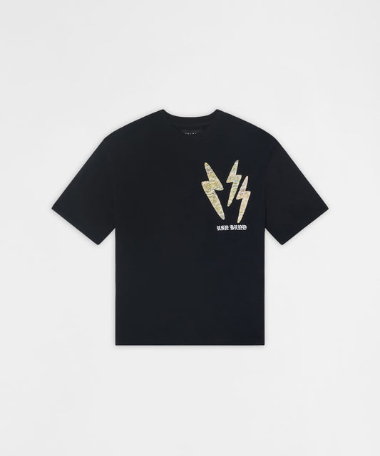 Reason Clothing Quality Lightning Bolt Applique Short Sleeve Tee - Black