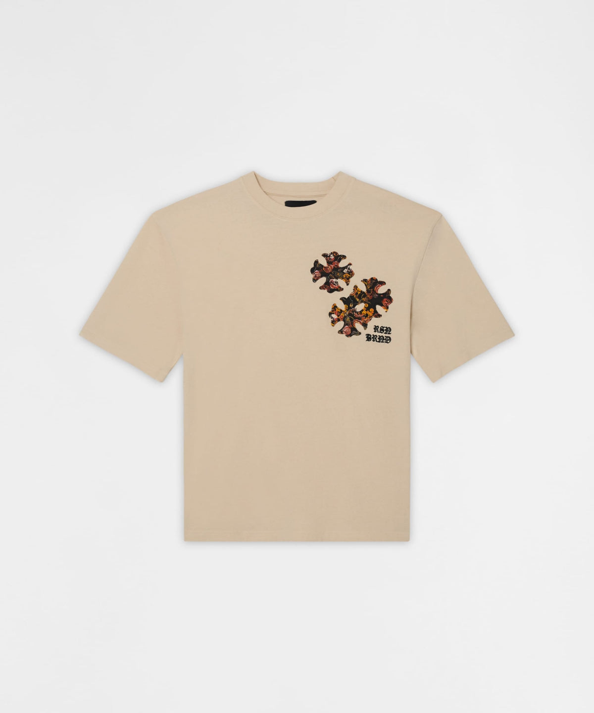 Reason Clothing Value Cross Applique Short Sleeve Tee - Cream