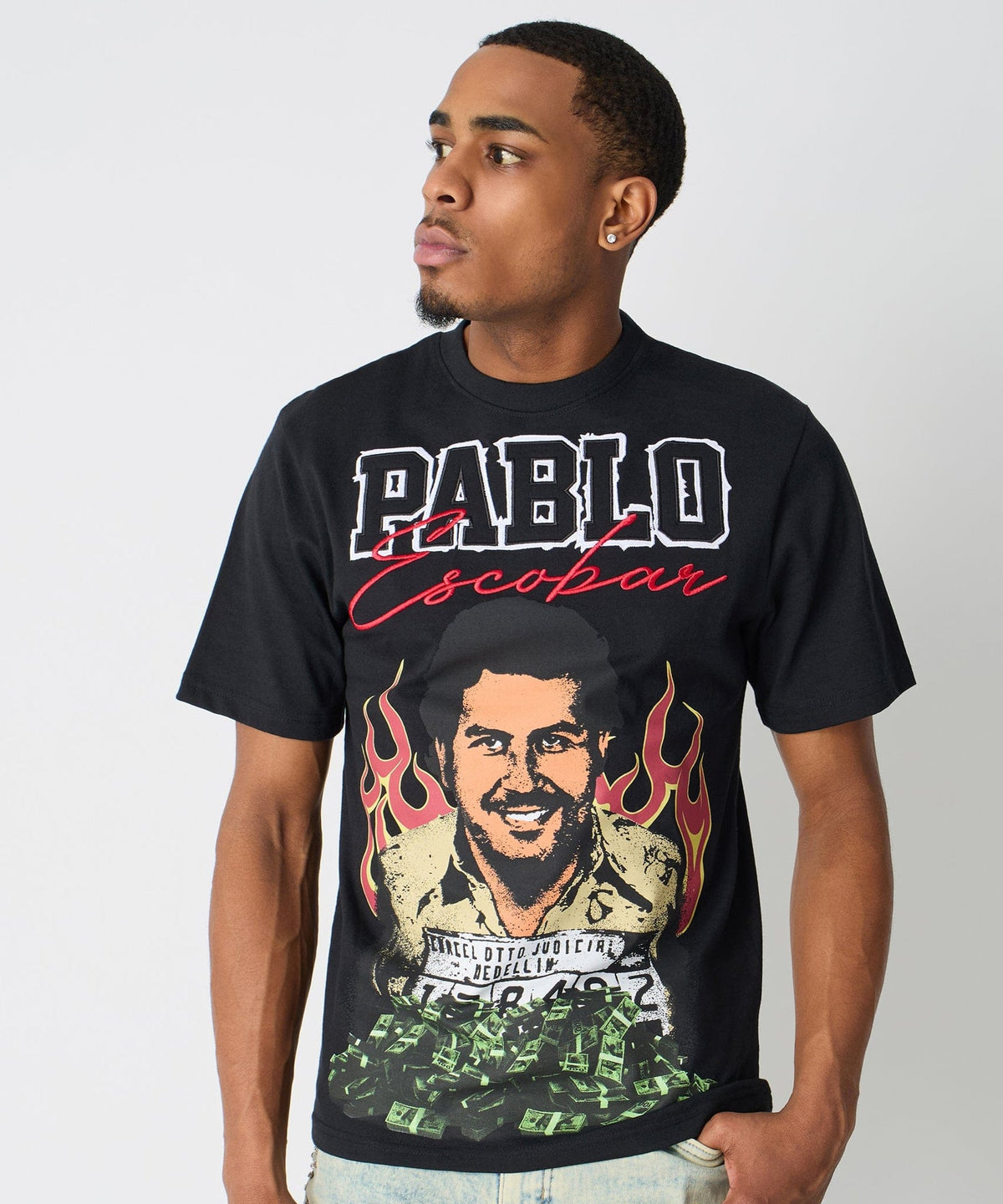 Reason Clothing Top Pick Pablo Escobar Mugshot Graphic Short Sleeve Tee - Black