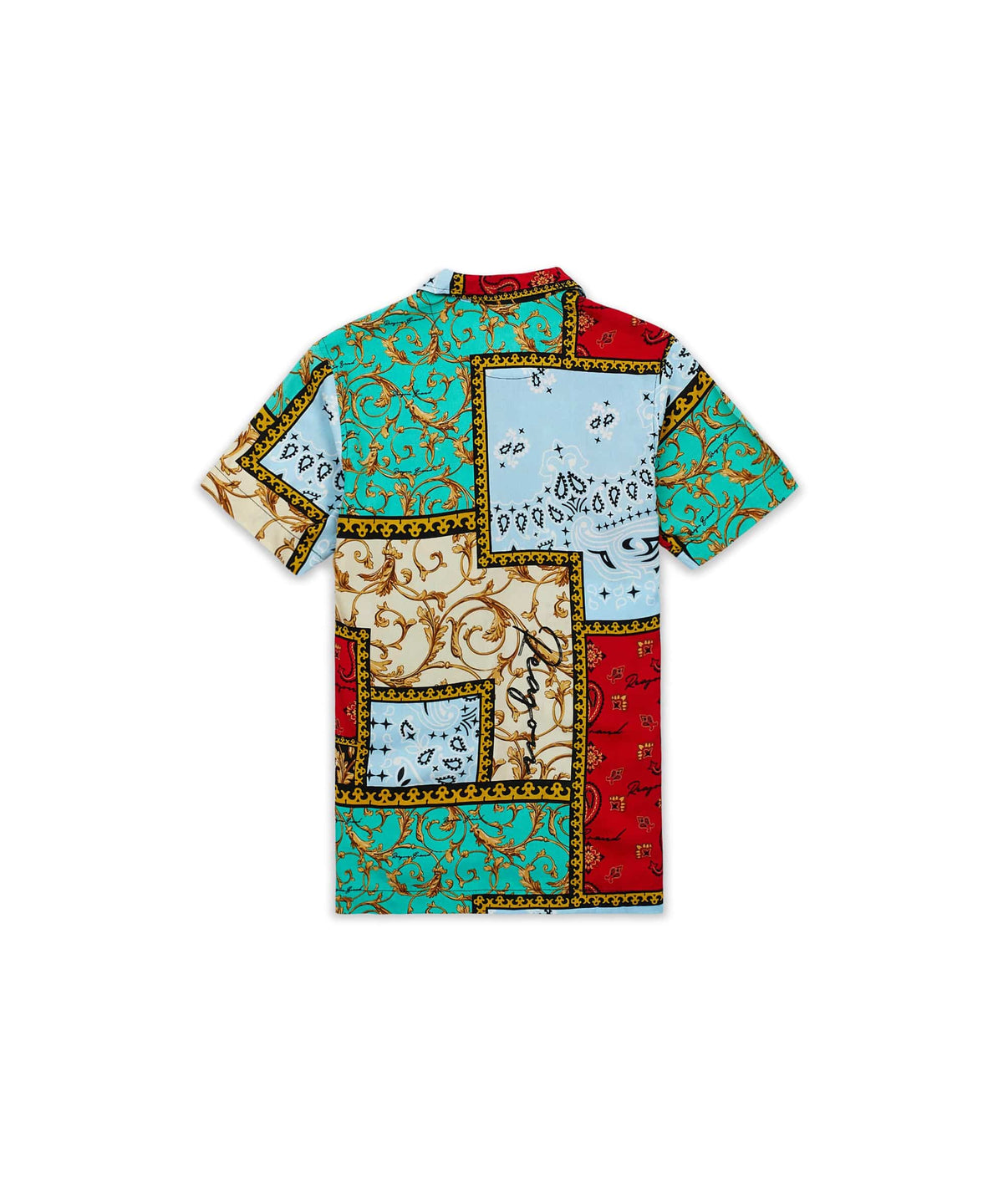 Reason Clothing Hot Sale Baroque Patchwork Viscose Button-Down Short Sleeve Shirt - Multicolor