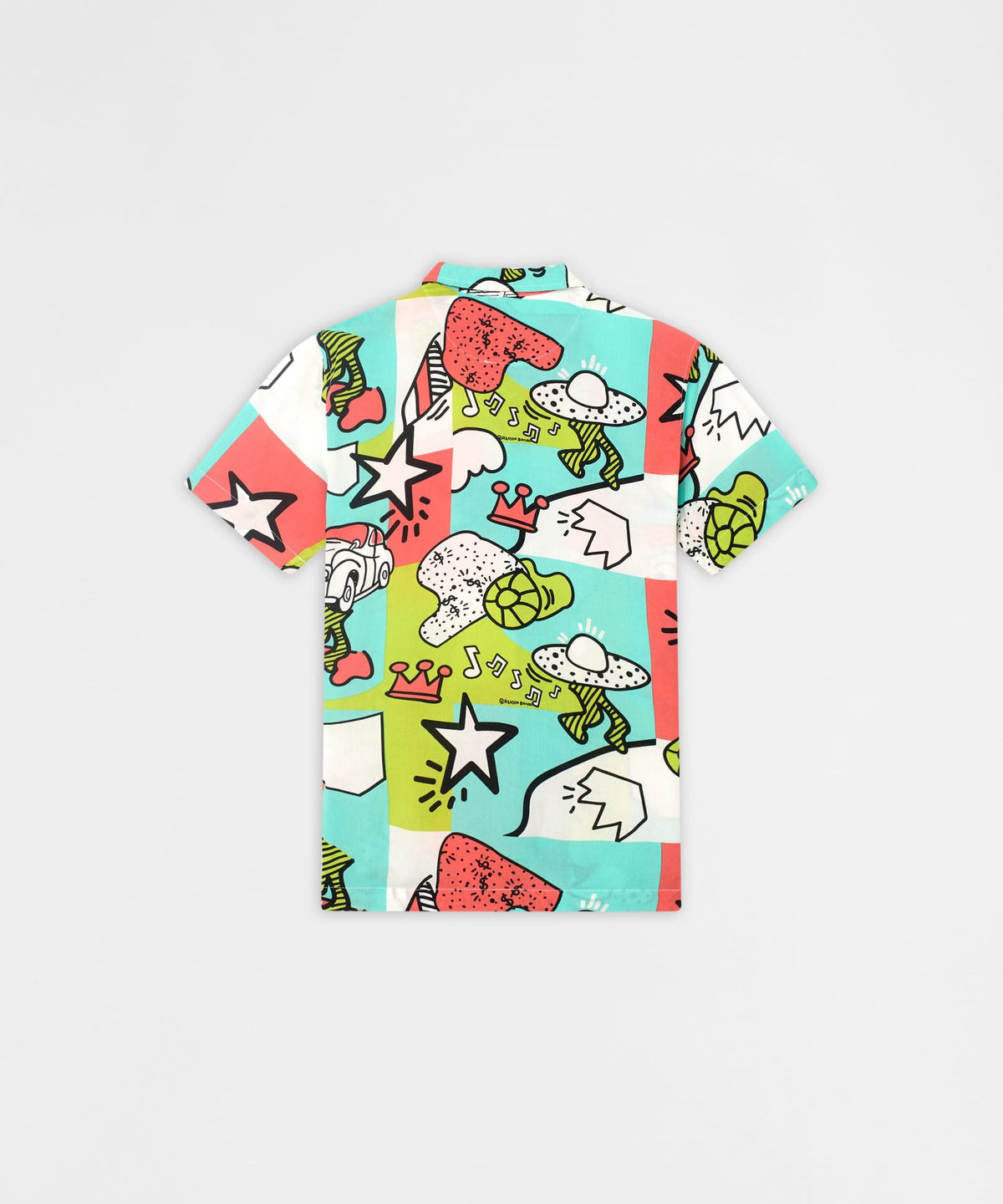 Reason Clothing Latest Retro Pop Art Viscose Button-Down Short Sleeve Shirt - Black