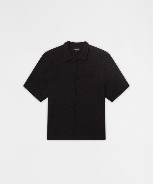 Reason Clothing Special Offer Textured Honey Comb Button Down Shirt - Black