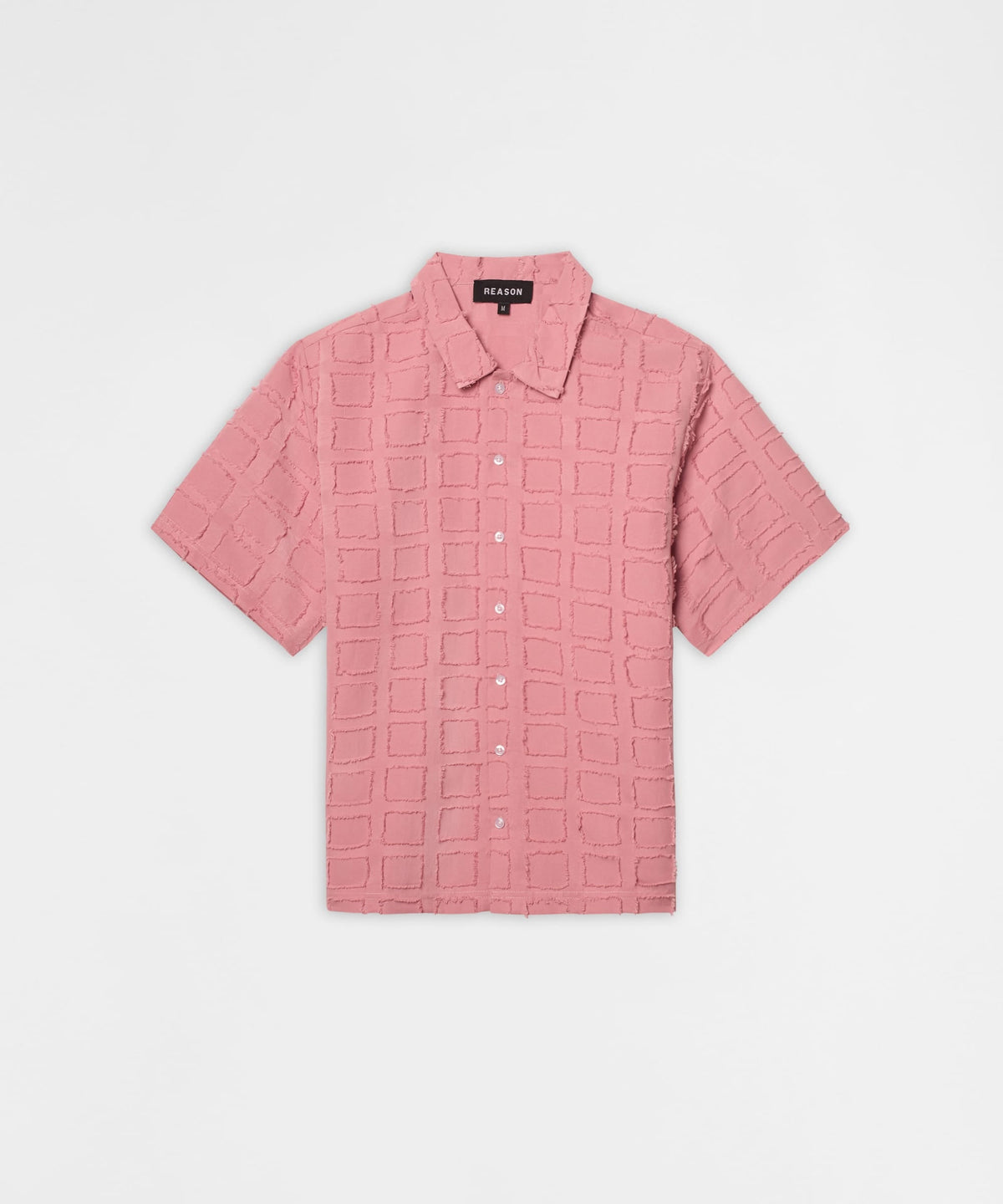 Reason Clothing Everyday Textured Grid Pattern Button Down Shirt - Pink