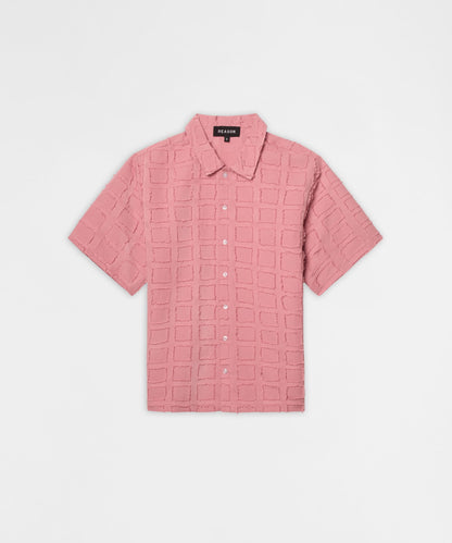 Reason Clothing Everyday Textured Grid Pattern Button Down Shirt - Pink