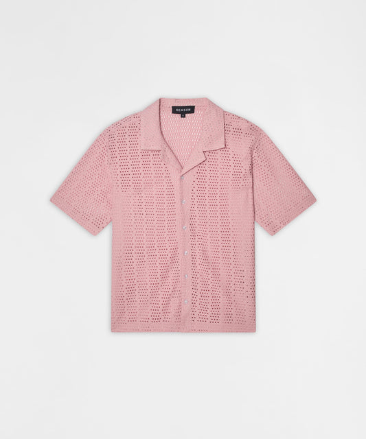 Reason Clothing Best Seller Riviera Button Down Knit Short Sleeve Shirt - Pink