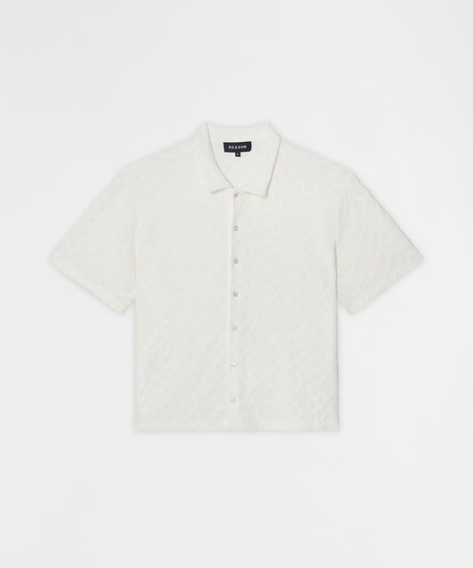 Reason Clothing Special Offer Textured Honey Comb Button Down Shirt - White