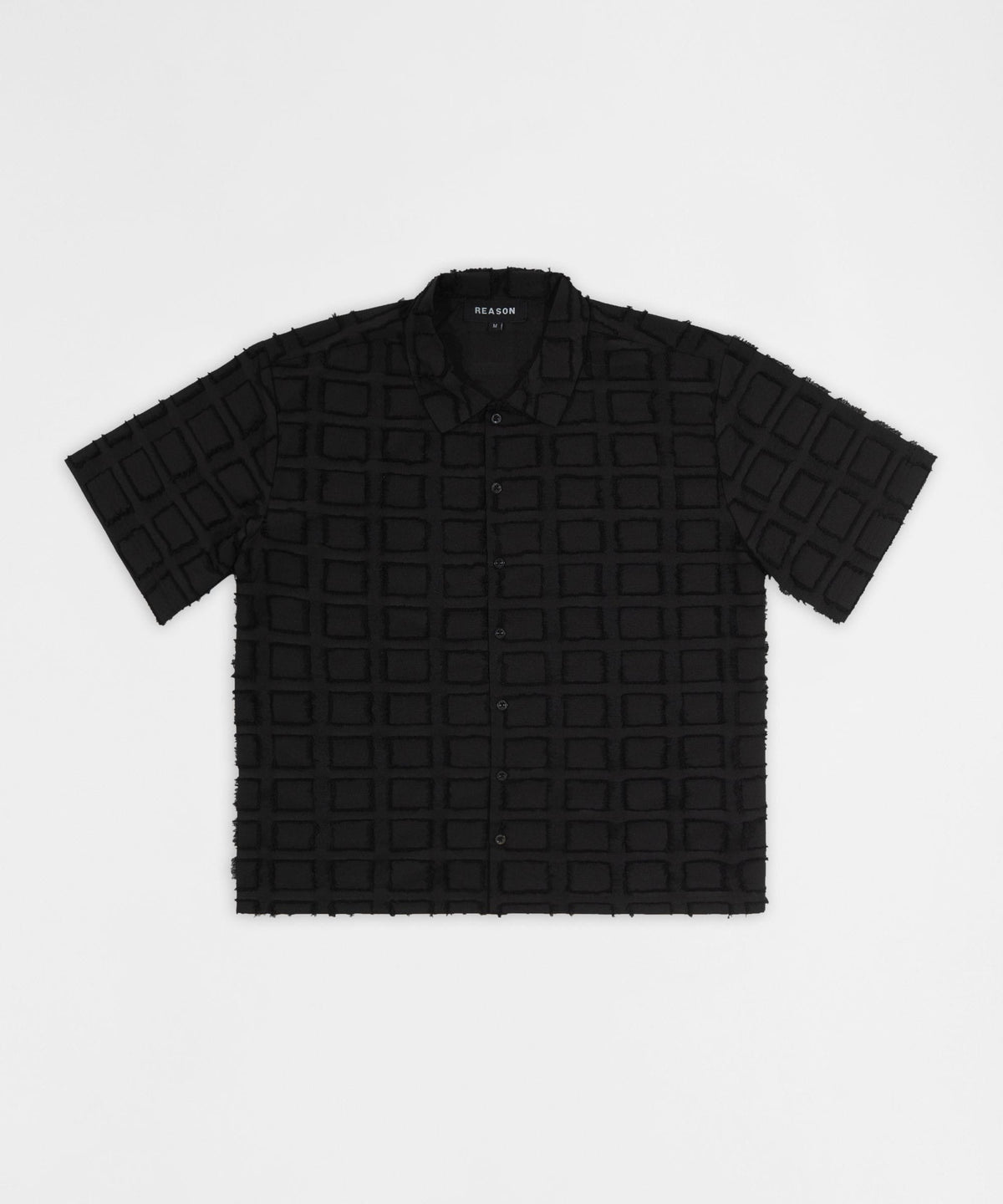 Reason Clothing Great Value Textured Grid Pattern Button Down Shirt - Black