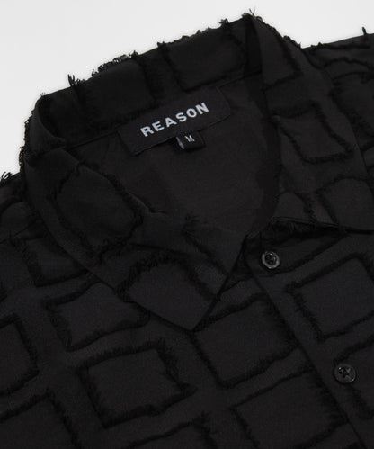 Reason Clothing Great Value Textured Grid Pattern Button Down Shirt - Black