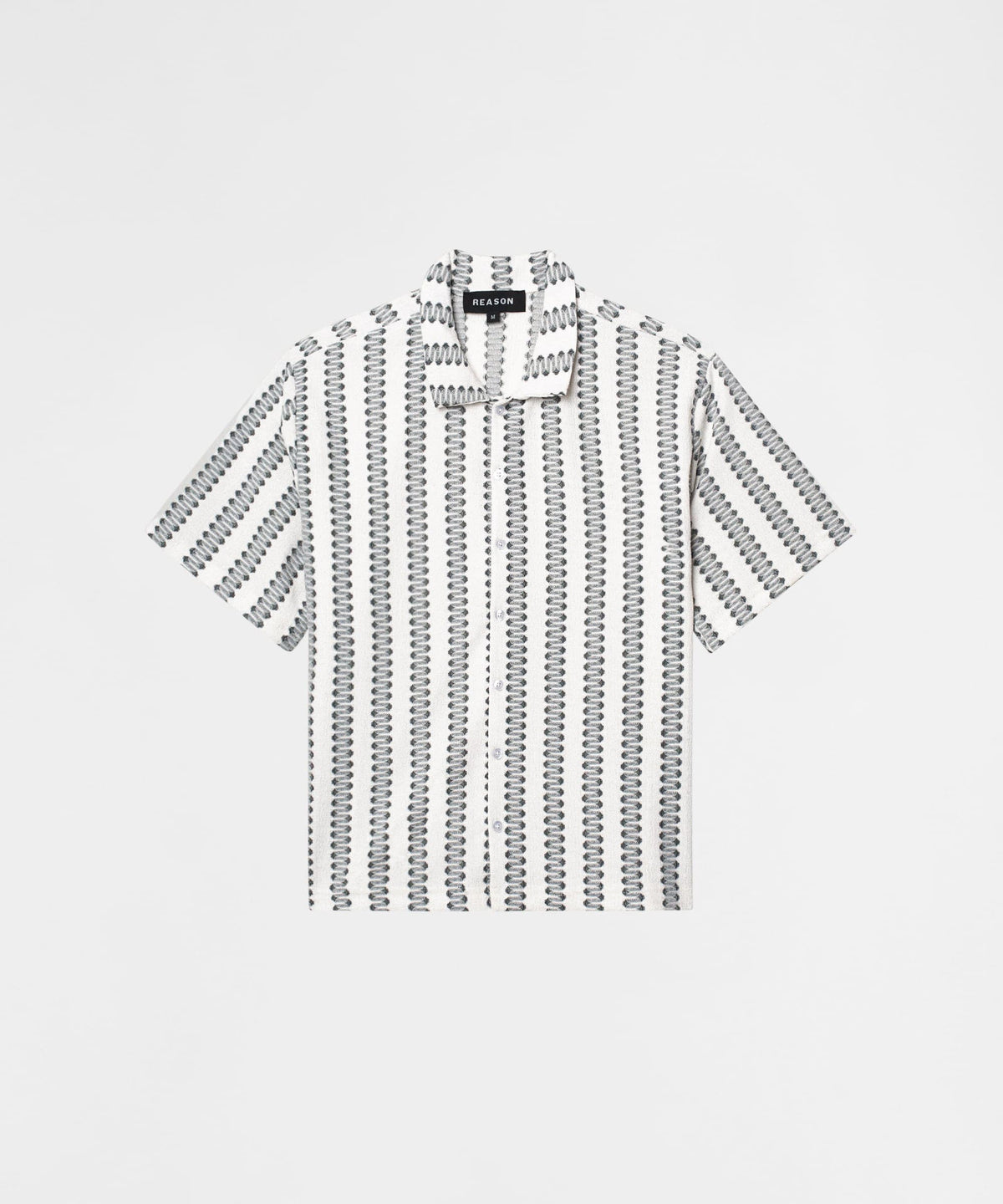Reason Clothing Quality Textured Streamlined Button Down Shirt - Grey White