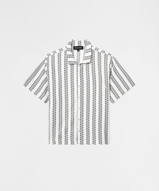 Reason Clothing Quality Textured Streamlined Button Down Shirt - Grey White