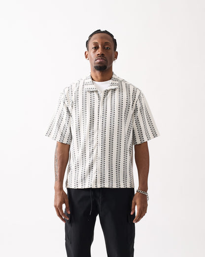 Reason Clothing Quality Textured Streamlined Button Down Shirt - Grey White