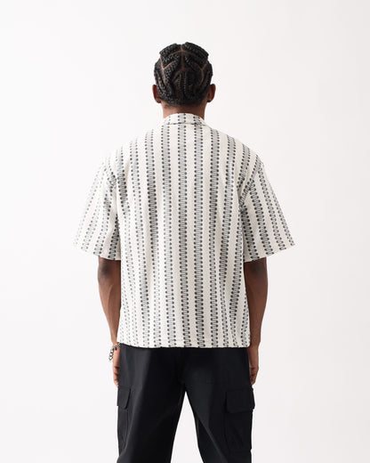 Reason Clothing Quality Textured Streamlined Button Down Shirt - Grey White