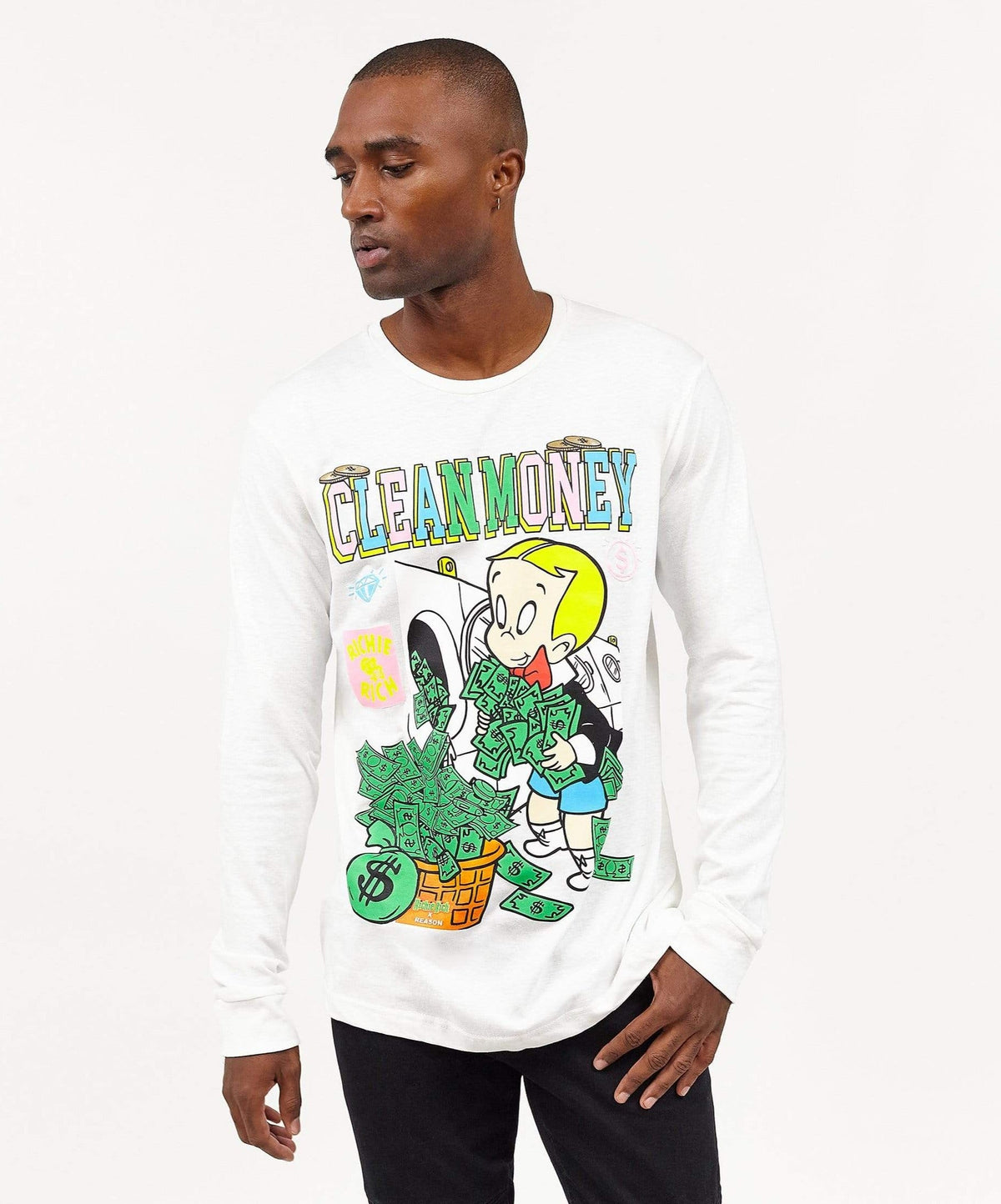 Reason Clothing Exclusive Richie Rich Clean Long Sleeve Tee - White