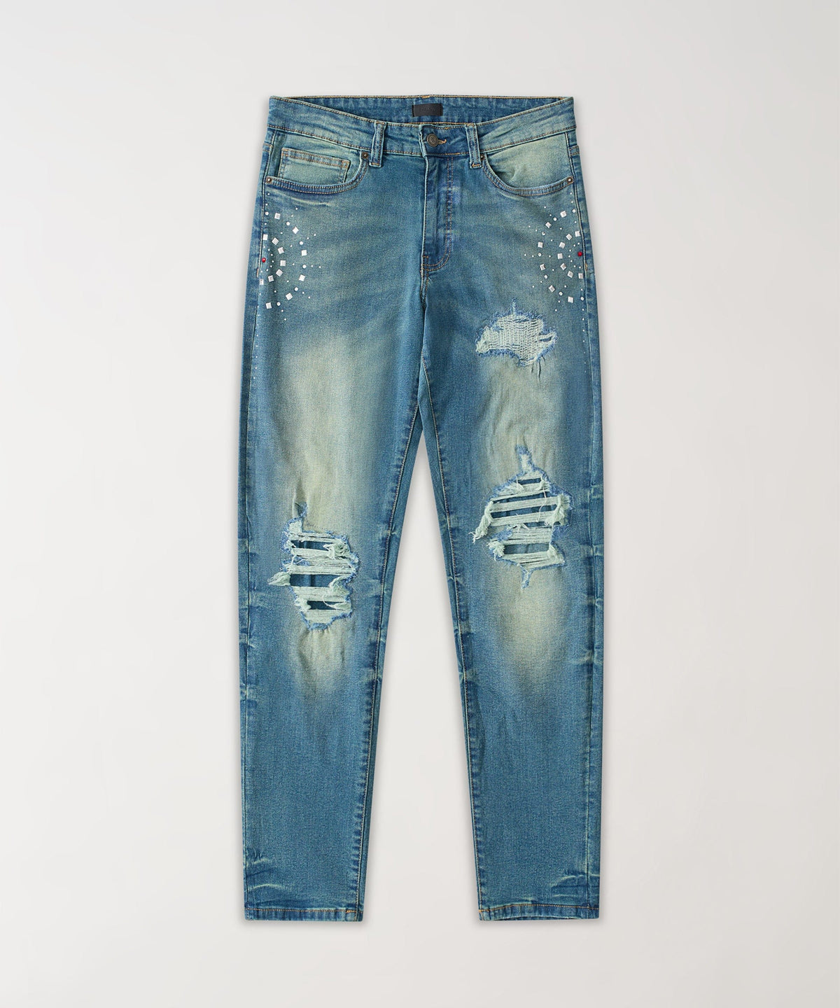 Reason Clothing Signature Starburst Studded Skinny Jeans - Dark Blue