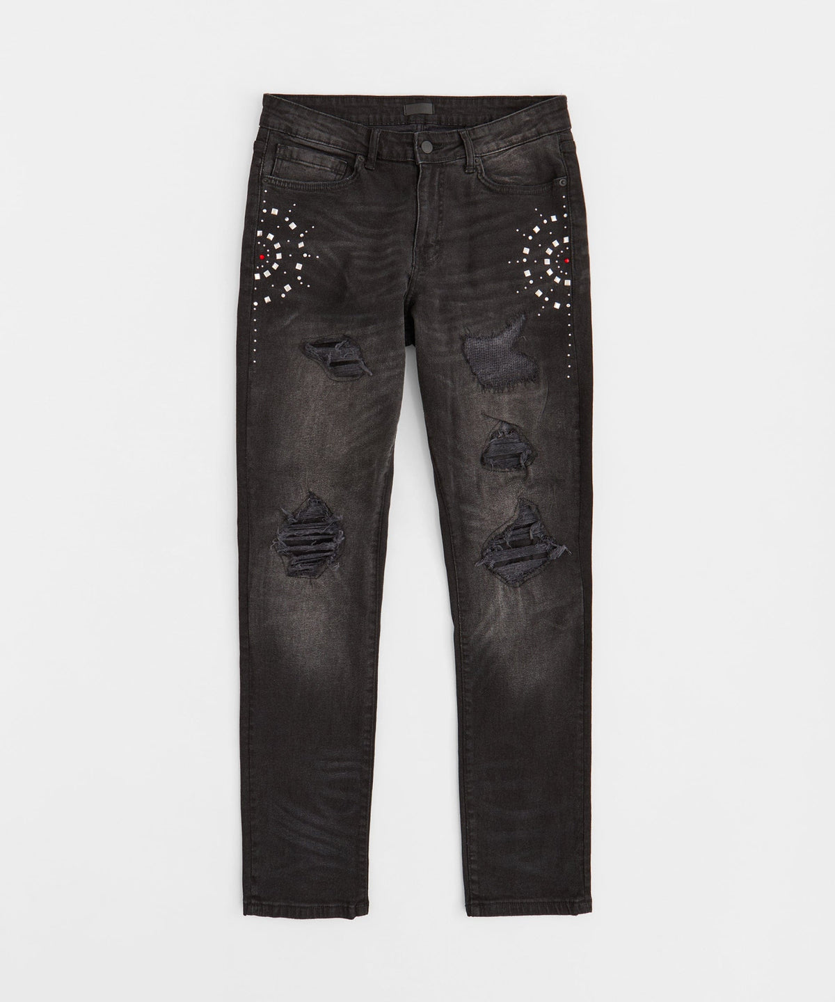 Reason Clothing Deals Starburst Rhinestone Distressed Skinny Jeans - Black