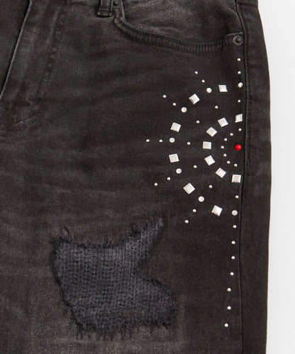 Reason Clothing Deals Starburst Rhinestone Distressed Skinny Jeans - Black