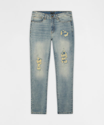 Reason Clothing Best Price Essential Distressed Skinny Jeans - Medium Blue