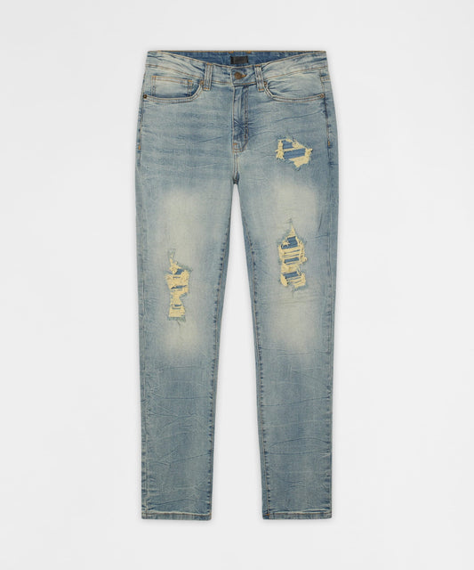 Reason Clothing Best Price Essential Distressed Skinny Jeans - Medium Blue