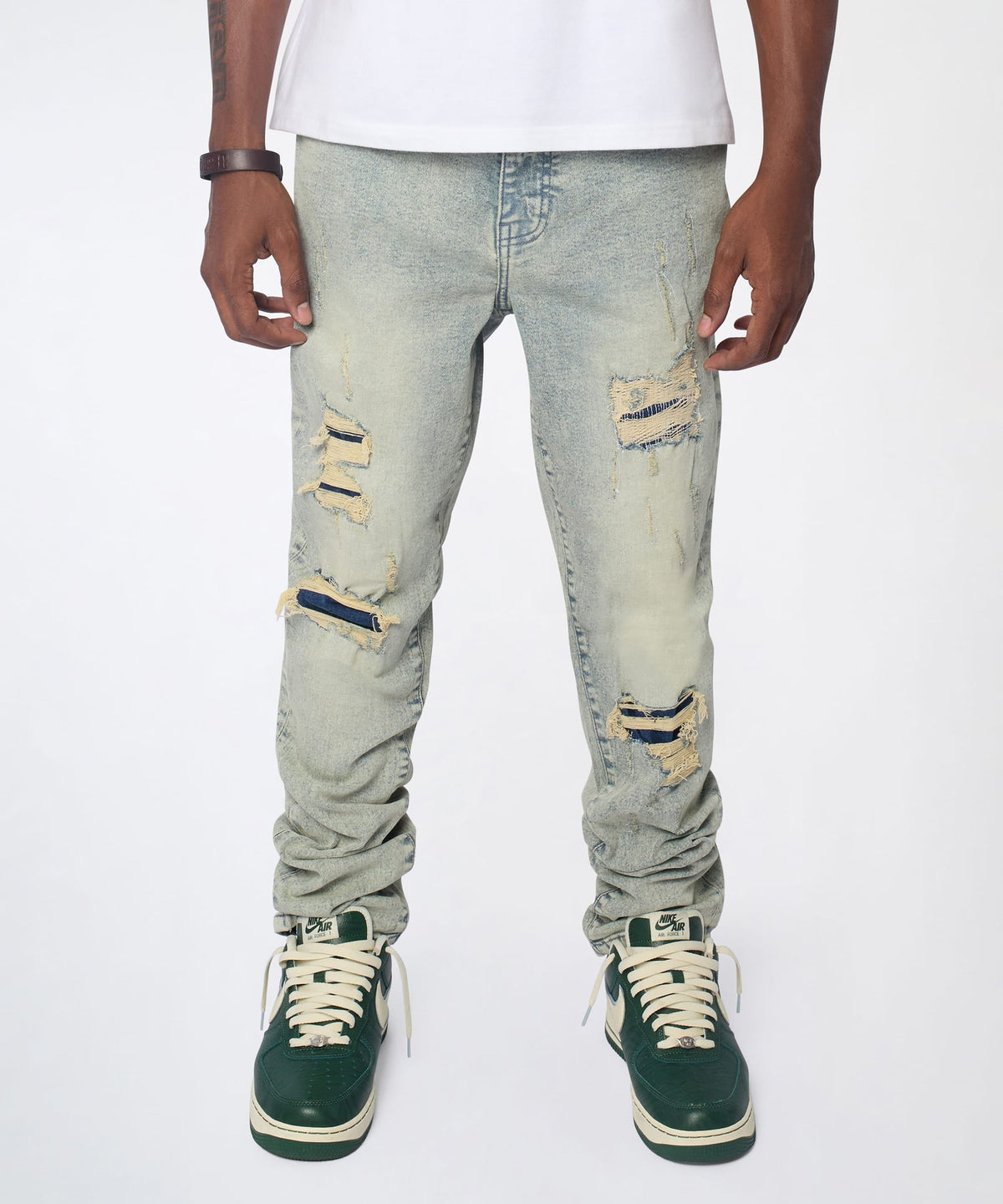 Reason Clothing Smart Buy Panel Distressed Skinny Jeans - Blue