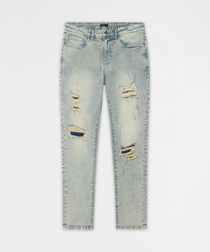 Reason Clothing Smart Buy Panel Distressed Skinny Jeans - Blue