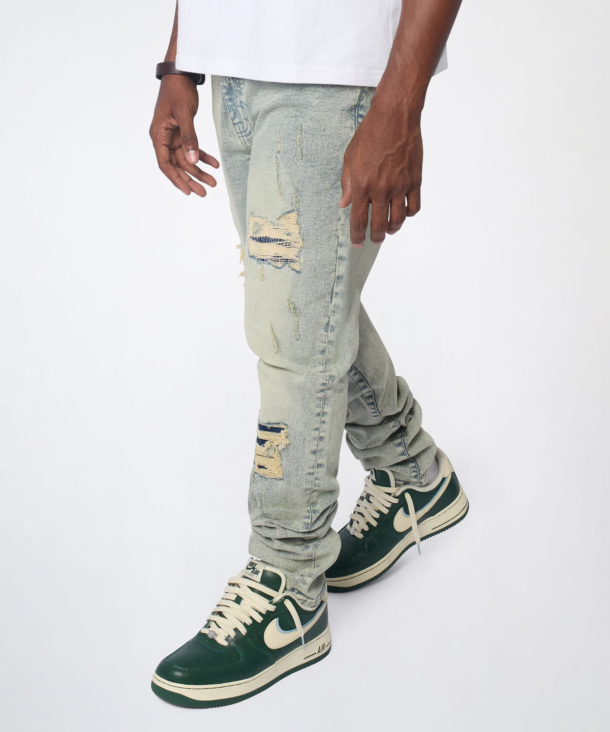 Reason Clothing Smart Buy Panel Distressed Skinny Jeans - Blue