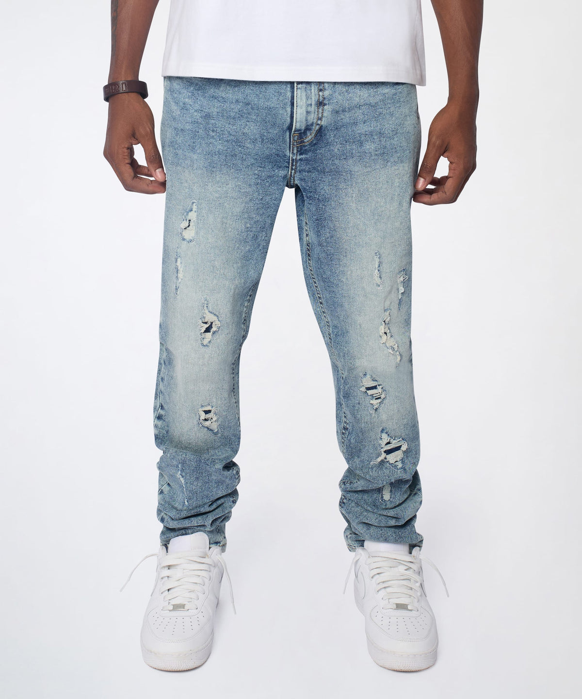 Reason Clothing Trending Vintage Distressed Skinny Jeans - Blue