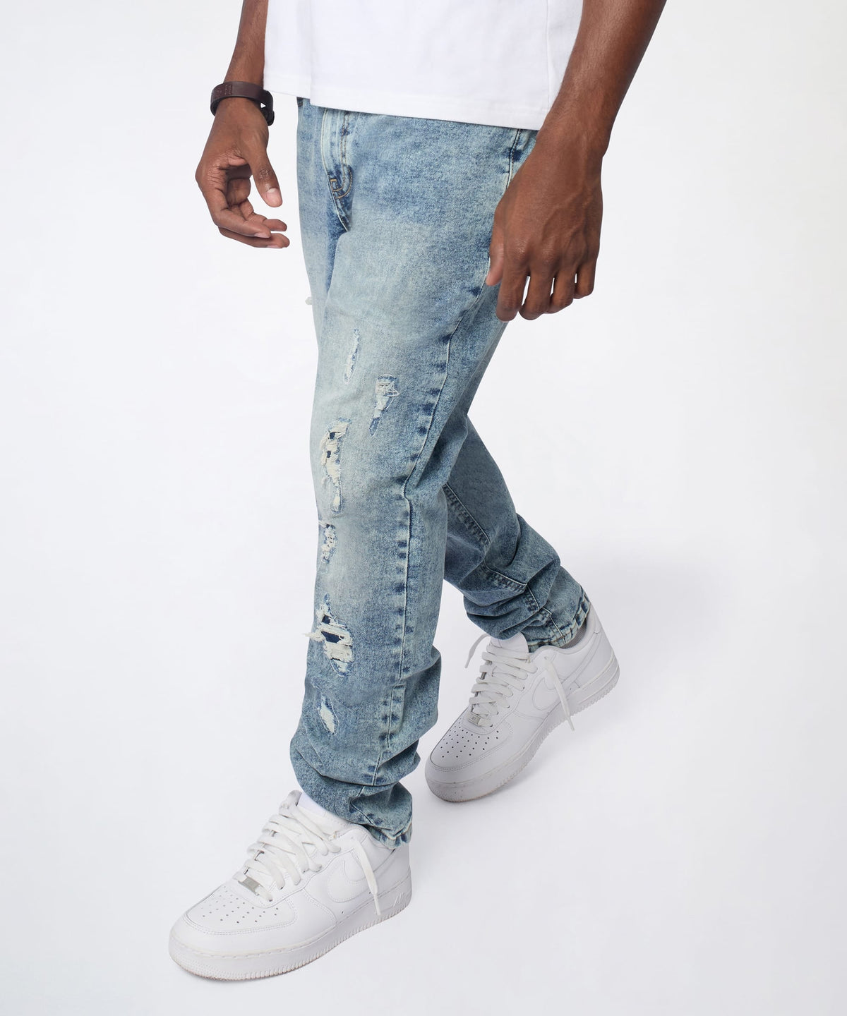 Reason Clothing Trending Vintage Distressed Skinny Jeans - Blue
