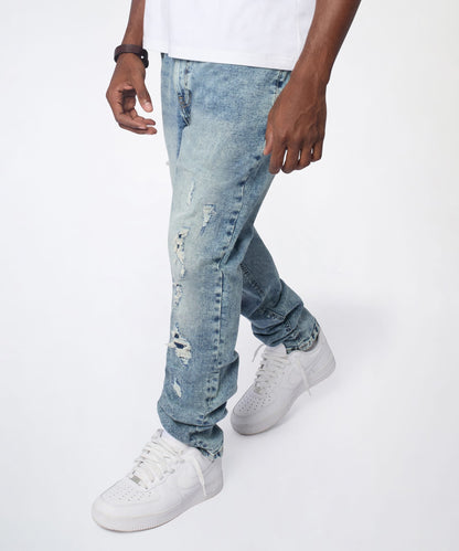 Reason Clothing Trending Vintage Distressed Skinny Jeans - Blue