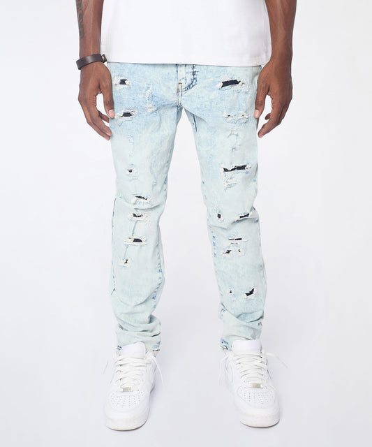 Reason Clothing Recommended Bleached Out Distressed Skinny Jean - Light Blue