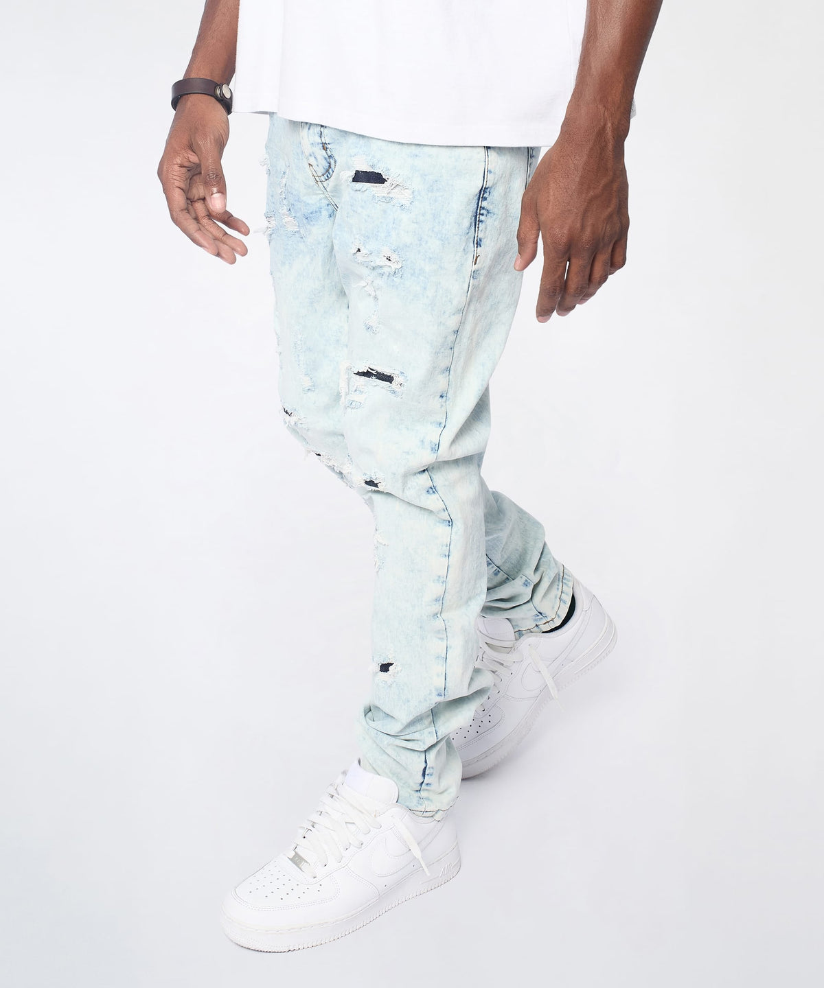 Reason Clothing Recommended Bleached Out Distressed Skinny Jean - Light Blue