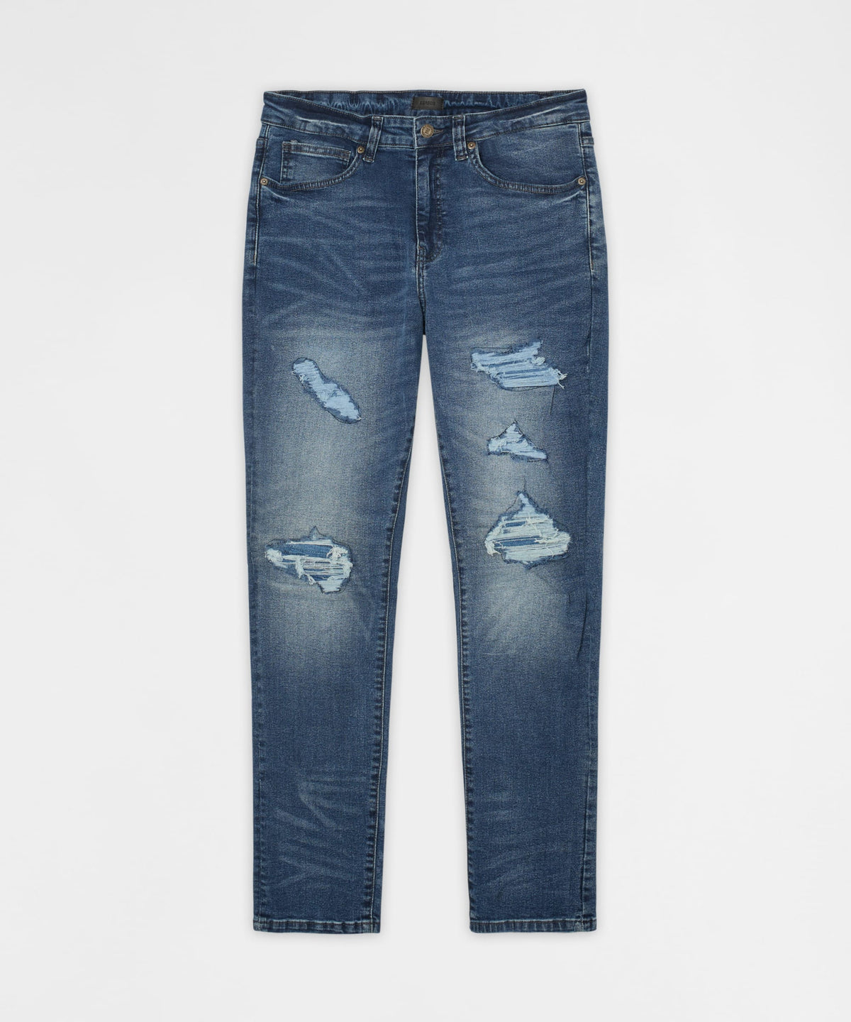 Reason Clothing Classic Classic Distressed Skinny Jeans - Medium Indigo
