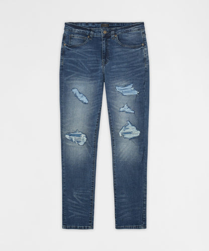 Reason Clothing Classic Classic Distressed Skinny Jeans - Medium Indigo