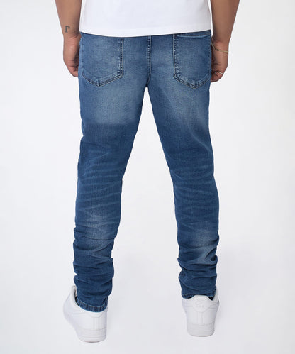 Reason Clothing Classic Classic Distressed Skinny Jeans - Medium Indigo