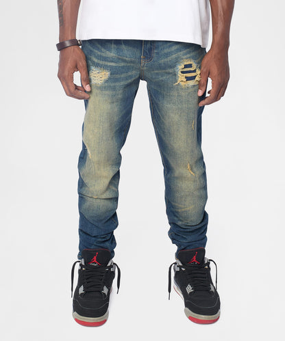 Reason Clothing Essential Essential Distressed Skinny Jeans - Dark Blue