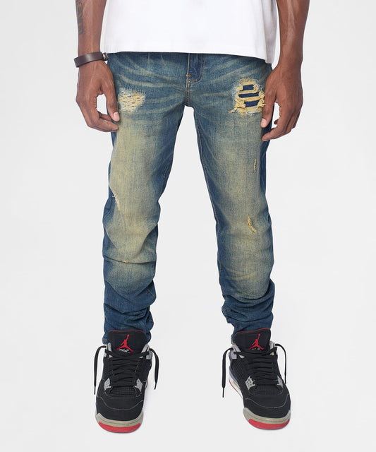 Reason Clothing Essential Essential Distressed Skinny Jeans - Dark Blue