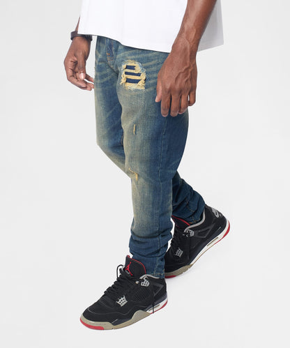 Reason Clothing Essential Essential Distressed Skinny Jeans - Dark Blue