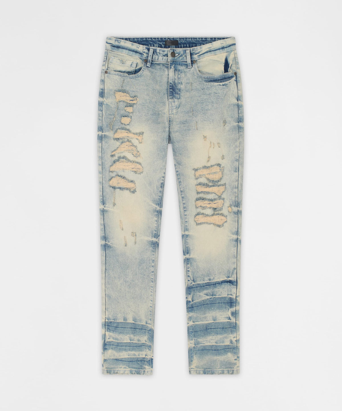 Reason Clothing Featured Shredded Moto Distressed Skinny Jeans - Medium Indigo
