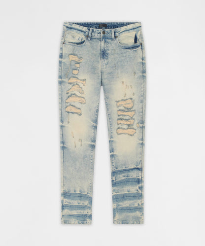 Reason Clothing Featured Shredded Moto Distressed Skinny Jeans - Medium Indigo