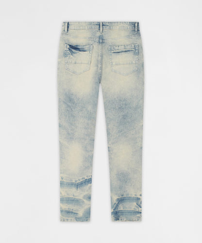 Reason Clothing Featured Shredded Moto Distressed Skinny Jeans - Medium Indigo