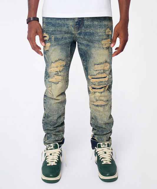 Reason Clothing Signature Hookey Distressed Skinny Jeans - Light Indigo