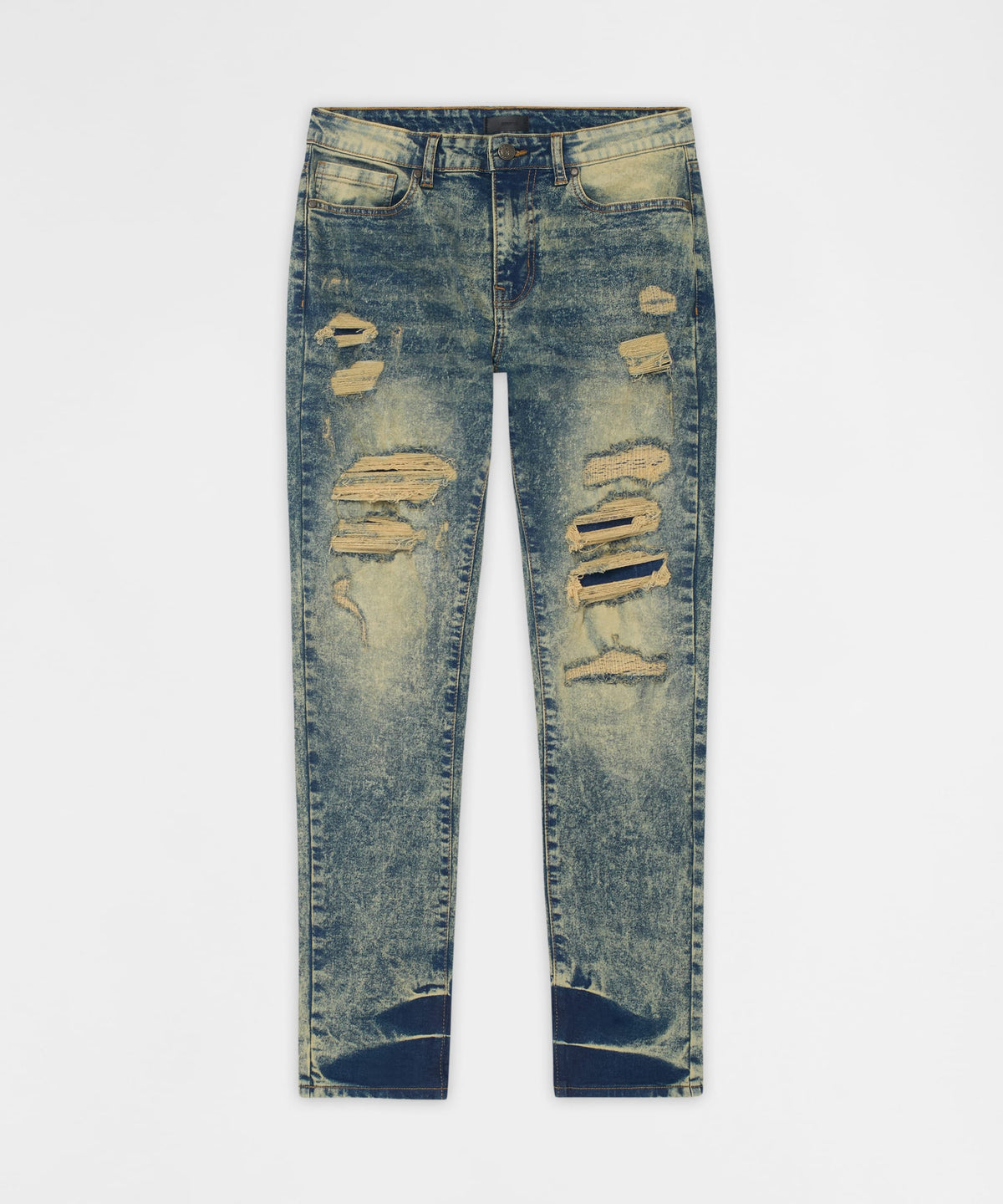 Reason Clothing Signature Hookey Distressed Skinny Jeans - Light Indigo