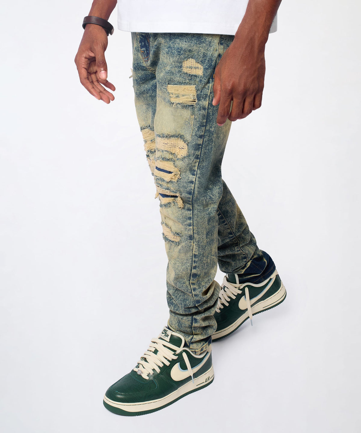 Reason Clothing Signature Hookey Distressed Skinny Jeans - Light Indigo