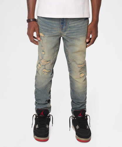 Reason Clothing Sale Drifter Distressed Skinny Jeans - Medium Indigo
