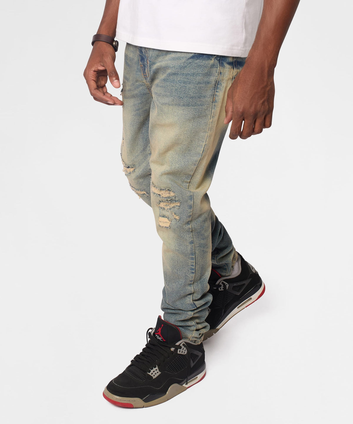 Reason Clothing Sale Drifter Distressed Skinny Jeans - Medium Indigo